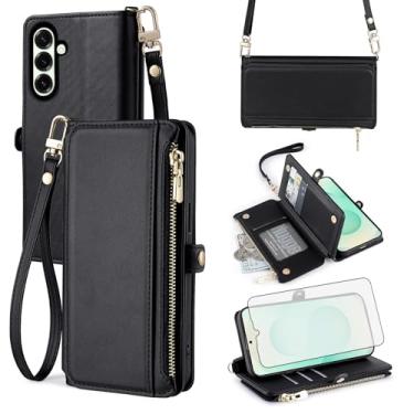 Imagem de Asuwish Capa de telefone para Samsung Galaxy S25 Plus S25+ 5G carteira com zíper com protetor de tela e alça de pulso slot para cartão flip acessórios para celular S25Plus 25S + S 25 25+ SM-S936U