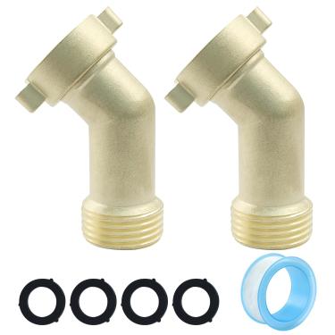 Imagem de HARSKIYER Conector de cotovelo de mangueira de jardim, encaixes de tubulação de latão de 45 graus, 3/4 polegadas FHT x 3/4 polegadas MHT cotovelo de mangueira de água com 4 anéis de vedação (pacote