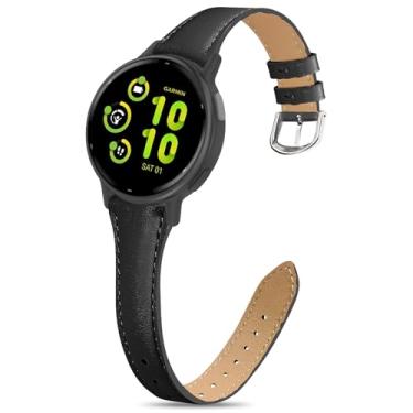 Imagem de EverAct Pulseira de couro fino compatível com Garmin Vivoactive 6/Vivoactive 5/3/3 Music, pulseira de substituição fina e estreita de couro genuíno de 20 mm para Venu Sq 2/Venu 2 Plus/Forerunner 165