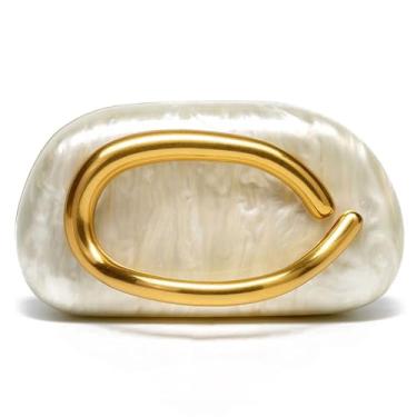 Imagem de HiTotes Bolsa clutch feminina com fecho de metal dourado bordô vermelho bolsa de noite bolsa transversal com corrente, Acrílico brilhante - branco, 7.48"L x 2.55"W x 3.94"H