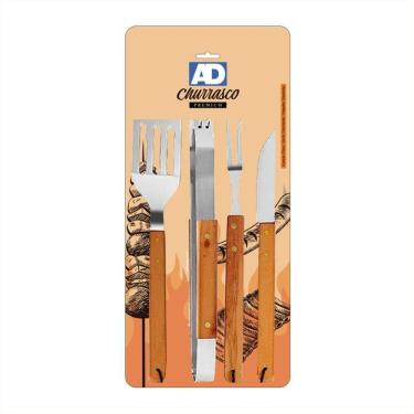 Imagem de Kit Churrasco Premium Faca Garfo Pegador Espatula Ad 4 Peças