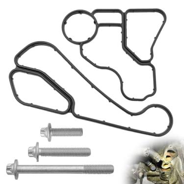 Imagem de Junta e parafuso da carcaça do filtro de óleo do motor compatível com BMW 320I 2012-2018 / X5 2007-2018 / Z4 2006-2016 Substituição do selo do refrigerador 11428637820 11428637821 conjunto de vedação