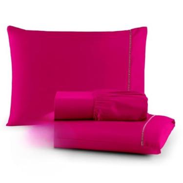Imagem de Jogo de Lençol Antiácaro e Anti-Pilling - Roupa de Cama com Toque Acetinado e Elástico para Casal, Queen e King(PINK,SOLTEIRO)