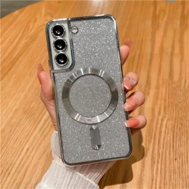 Imagem de Capa de telefone com brilho magnético chapeado para samsung galaxy s24 s23 s21 fe s22 plus ultra macio tpu capa traseira, prata, para samsung s24 plus