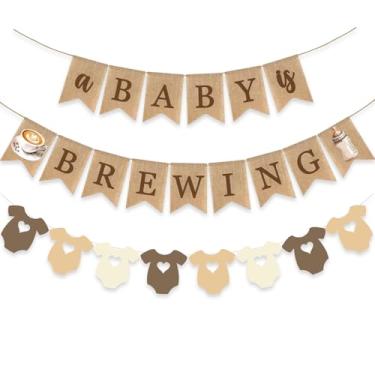 Imagem de A Baby Is Brewing Banner Coffee Bean Decoração de Chá de Bebê Gênero Revelar Roupas Linha Bodysuit Guirlandas Marrom