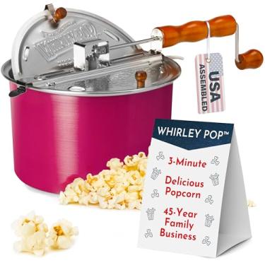 Imagem de Máquina de pipoca original Whirley Pop - Popper de pipoca rosa Wabash Valley Farms com engrenagens de nylon, noite de cinema em casa, pipoqueira de fogão de 3 minutos com capacidade de 6 litros