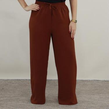 Imagem de Calça Pantalona Duna Feminina Cintura Alta Elástico Folgadinha Lisa Co