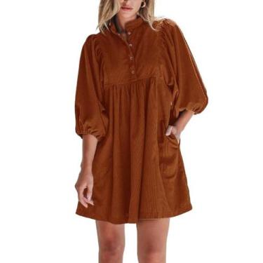 Imagem de Vestido casual feminino Opemiby Corduroy de manga comprida Mini
