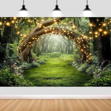 Imagem de Pano de fundo de floresta de conto de fadas de 1,8 x 1,8 m, conto de fadas, casa das maravilhas e folhas de borboleta, decoração de festa, adereços de estúdio de sessão de fotos