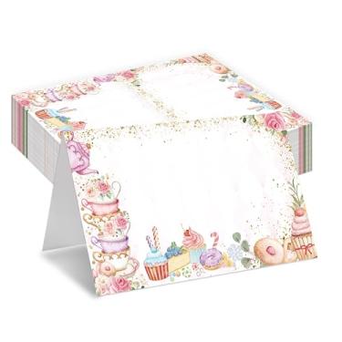 Imagem de Cartões de lugar de festa de chá, cartões de assento para mesa de mesa, pacote com 25 cartões de recepção em meia dobra, suprimentos de lembrancinhas de chá de jardim, cartão de nome rosa para festas