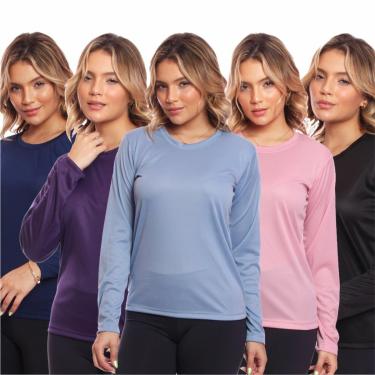 Imagem de Kit 5 Camisa Feminina Camiseta Térmica Proteção Solar Uv .-Feminino