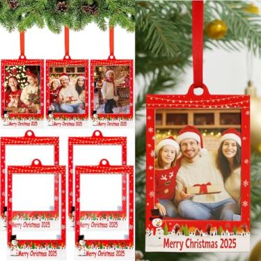 Imagem de Vercraft 12 peças de enfeites de porta-retrato de Feliz Natal 2025 de acrílico 5 x 3 ornamentos compatíveis com Instax Polaroid para pendurar foto com fita vermelha molduras para árvore de Natal