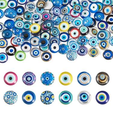 Imagem de Beadthoven 100 peças de 12 mm Cabochão de cúpula impresso com olho turco a granel cabochão de vidro plano azul olho turco contas de cúpula para fotos, joias, artesanato, faça você mesmo, colar com