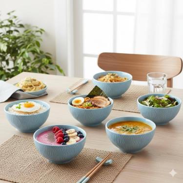 Imagem de Kit 06 Bowl Tigela Sobremesa Azul Sinuosa 360 ml Germer