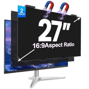 Imagem de GUDTEKE Pacote com 2 telas magnéticas de privacidade de 67 polegadas para monitor de computador, proporção de 16:9, película protetora removível antiazul/brilho, filtro privado de segurança antiespião