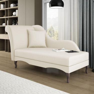 Imagem de Divã Recamier Chaise Longue Valentina Clássico Com Pés De Madeira Bouclê Bege - Desk Design