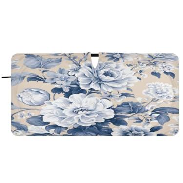 Imagem de CEBUGI Para-brisa de carro dobrável Sombra de sol azul branco chinoiserie floral janela de carro guarda-chuva para-brisa frontal para-sol para acessórios de carro legal bloqueador solar refletivo de