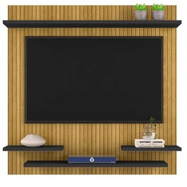 Imagem de Suporte Painel Tv Quarto Sala Painel Prateleira Até 32 Polegadas | Ideal para Otimizar Espaços em Ambientes Pequenos, Apartamentos e Home Office(Ripado/Preto)
