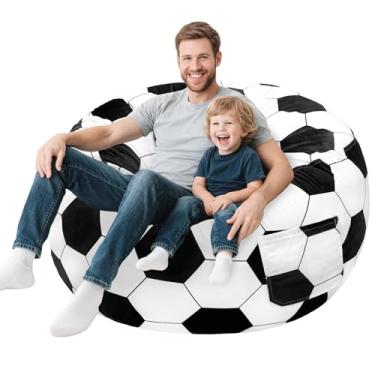 Imagem de Lukeight Cadeira de pufe de futebol com cobertura de veludo removível e preenchida com espuma viscoelástica para crianças, adolescentes e adultos, sofá macio para sala de estar, poltrona de pufe para