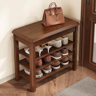 Imagem de Banco de sapatos para entrada de madeira sapateira com prateleira ajustável de 3 níveis para armazenamento comporta até 250 kg banco interno para espaços pequenos, quarto, corredor, entrada da porta