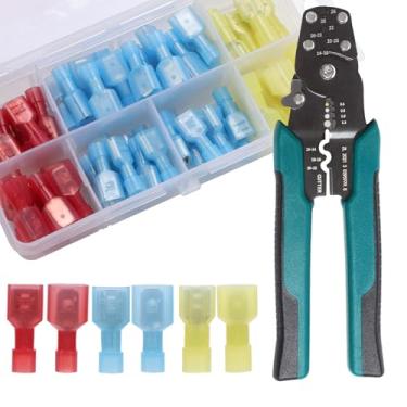 Imagem de TYJ Kit de conectores de pá de nylon com ferramenta de crimpagem de fio multifuncional de crimpagem/decapagem/corte, 22-10 AWG, kit de conectores de terminal de crimpagem de fiação elétrica macho e