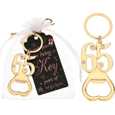 Imagem de 12 peças 65º chaveiro de ouro abridor de garrafas lembrancinhas de festa de 65 anos, 65 abridores de garrafas de cerveja 65 lembranças de aniversário presentes de devolução para convidados suprimentos