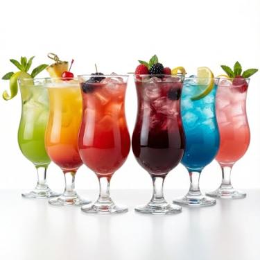 Imagem de the mask el turko Conjunto grande de copos Hurricane Glass de 6 peças de 380 ml, copos de coquetel altos, mojito, margarita, sangria, pina colada, copos de vidro com haste grande (6 x 380 ml)