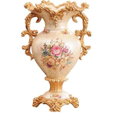 Imagem de Vasos de flores grandes de resina retrô estilo europeu para sala de estar, sala de jantar, mesa de centro de mesa, quarto, escritório, hotel, decoração de casa, vaso decorativo alto pintado à mão (A8