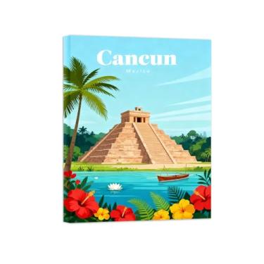 Imagem de Pôster paisagem - Flores Torre México - Impressões em Tela - Imagem Moderna Natureza para Sala de Estar Decoração 60x80cm Tela Embrulhada