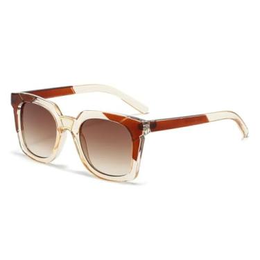 Imagem de HPIRME Óculos femininos retrô e modernos com armação, proteção UV400 e lentes degradê para homens (6161-C4)