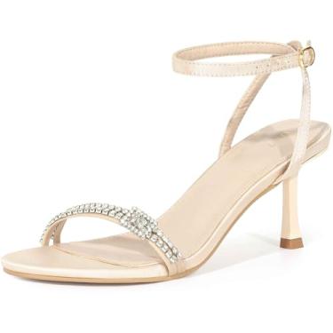 Imagem de Perphy Sandálias femininas de salto agulha com tiras de strass, Champanhe, 37