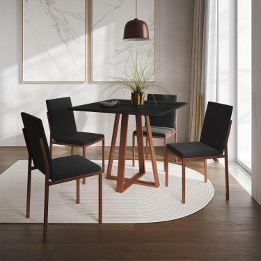 Imagem de Conjunto De Jantar Mesa Mônaco 90Cm Tampo Preto Com 4 Cadeiras Pretas Base Cobre - Cor: Preto