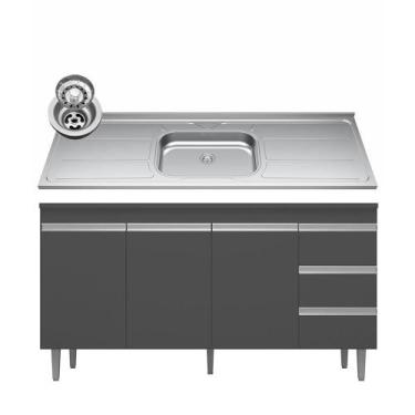 Imagem de Balcão Gabinete com Pia Inox 150cm Andréia 3 Portas Cinza  Ajl Móveis