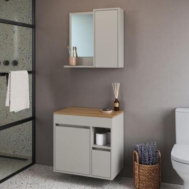 Imagem de Conjunto para Banheiro 60cm com Gabinete Suspenso e Espelheira Bahamas
