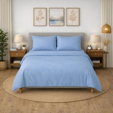 Imagem de Jogo Cama Casal Diamante Azul 4 Peças Hotel Algodão Teka