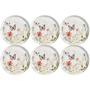 Imagem de Conjunto 6 Pratos para Sobremesa de Cerâmica Branca Estampada 21,5cm Porto Brasil