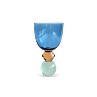 Imagem de Cj.6 Taças Vidro Azul Base Diamantada Ambar e Esfera Verde de Cristal 