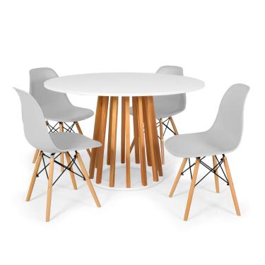 Imagem de Conjunto Mesa de Jantar Talia Amadeirada Branca 120cm com 4 Cadeiras Eames Eiffel - Cinza