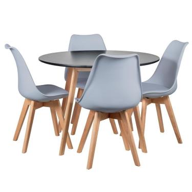 Imagem de Mesa Redonda 100cm Preto + 4 Cadeiras Cinza Claro