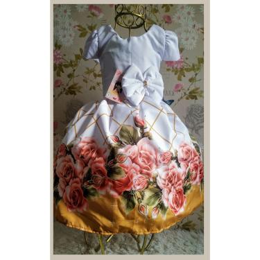 Imagem de Vestido Infantil tema flores / ano novo laço branco