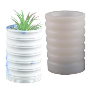 Imagem de Vaso de gesso cilíndrico listrado, molde de silicone, suculenta, molde de concreto, suporte de caneta, argila de cimento, molde de resina epóxi