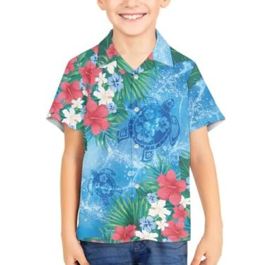 Imagem de Spowatriy Camisetas havaianas de manga curta unissex de verão para crianças, camisa social de botão, camisas Aloha 3-16T, Flor de tartaruga, 15-16 Years