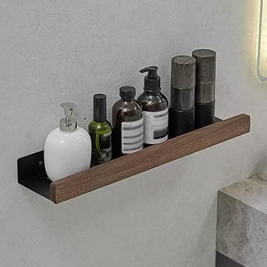 Imagem de Prateleiras de chuveiro Prateleiras de banheiro montadas na parede, lavatório, banheiro, chuveiro, nogueira, madeira, armazenamento, suporte para chuveiro (cor: A, tamanho: 60 cm)
