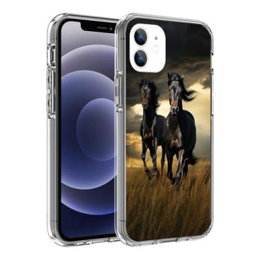 Imagem de ZHEPAITAO Capa compatível com iPhone 11, capa transparente para iPhone cavalo animal fixe preto para meninas e mulheres, capa de TPU macia à prova de choque