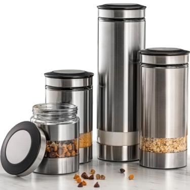 Imagem de Recipiente hermético para armazenamento de alimentos Le'raze para balcão de cozinha com janela, conjunto de 4 recipientes ideal para chá de farinha, açúcar, café, doces, pote de biscoito