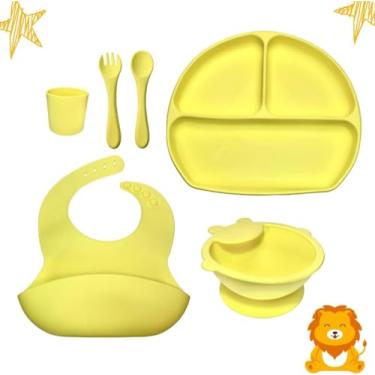 Imagem de Kit Infantil Silicone Introdução Alimentar Refeição Bebê 6 Pçs Ventosa Bpa Free (Amarelo)