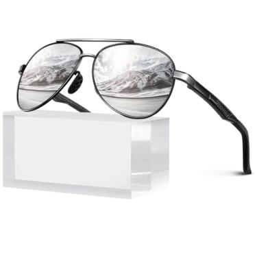 Imagem de WEAROYO Óculos de sol polarizados, masculinos, femininos, armação de liga Al-Mg, dobradiças de mola, estilo piloto, militar, proteção UV400 para dirigir, Armação preta/lente espelhada prateada