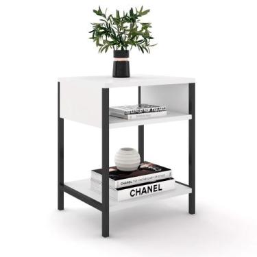 Imagem de Mesa de Cabeceira Estilo Industrial Plaza L03 Branco - Mpozenato, Bran