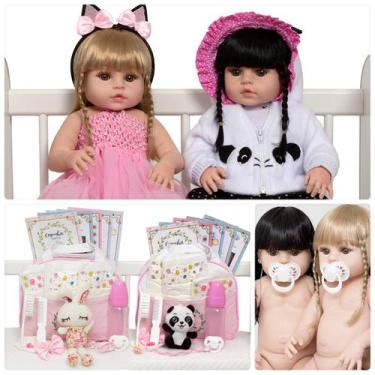Imagem de Kit Boneca Reborn Gêmeas Bailarina Pandinha Bolsa Acessórios - Cegonha