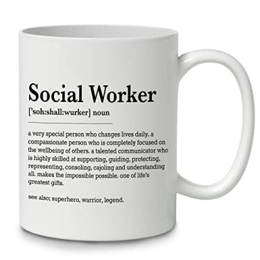 Imagem de DOTAIN Caneca de café com significado de definição de assistente social, copo de cerâmica (325 ml), impressão dupla face, engraçada, nova mordaça, caneca de assistente social, presentes para